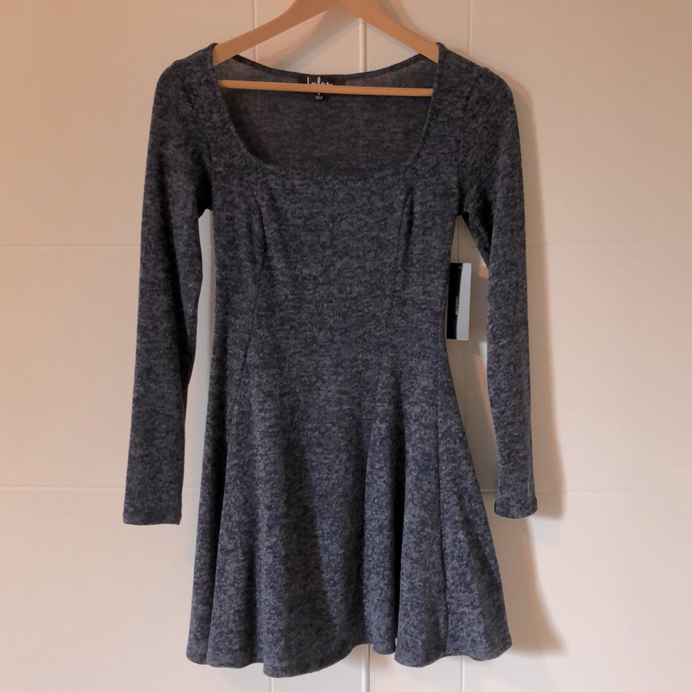 Navy blue long-sleeve mini-skirt skater dress